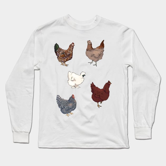 Flock of Chickens Long Sleeve T-Shirt by E. Leary Art